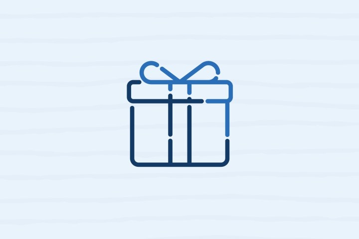 Simple blue gift box icon with bow on light background.